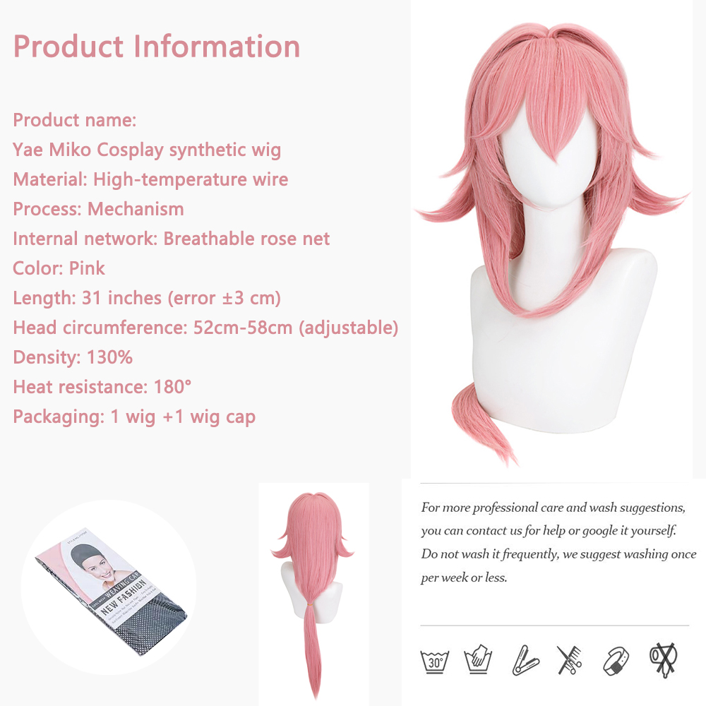 Yae Miko Cos Wig Pink Natural  - огляд і ціна Anime Cosplay Photoshoot